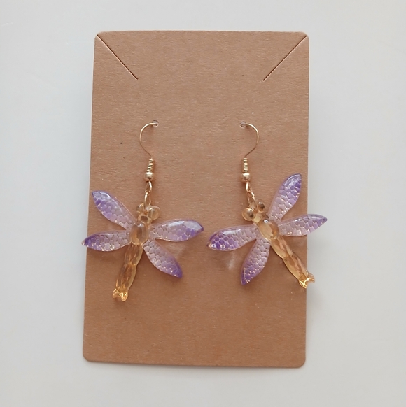 Fashion Jewelry Purple and Gold Dragonfly Earrings - Picture 2 of 3